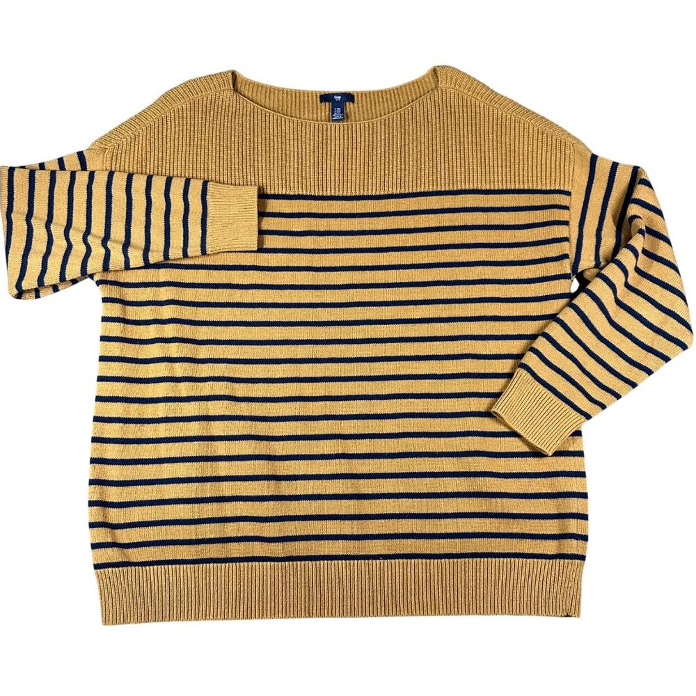 Gap Factory Womens XXL Miners Gold Blue Stripe Boatneck‎ Sweater Long Sleeve